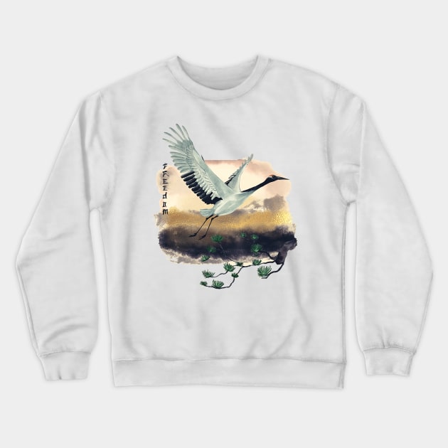 Red Crowned Crane Japanese Art Crewneck Sweatshirt by STYLISH CROWD TEES